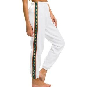 Aviator Nation White Joggers with Bold Stripe